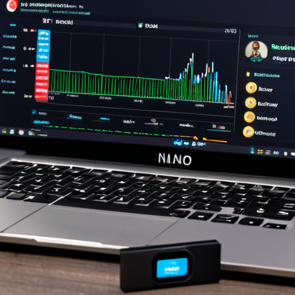 ** A hardware wallet (Ledger Nano X or similar) displayed prominently with a laptop in the background showing a cryptocurrency exchange interface. The setting is a modern, secure-looking home office. Emphasis on the physical security aspect.

**