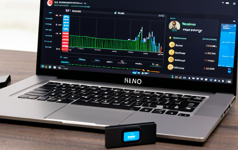 ** A hardware wallet (Ledger Nano X or similar) displayed prominently with a laptop in the background showing a cryptocurrency exchange interface. The setting is a modern, secure-looking home office. Emphasis on the physical security aspect.

**